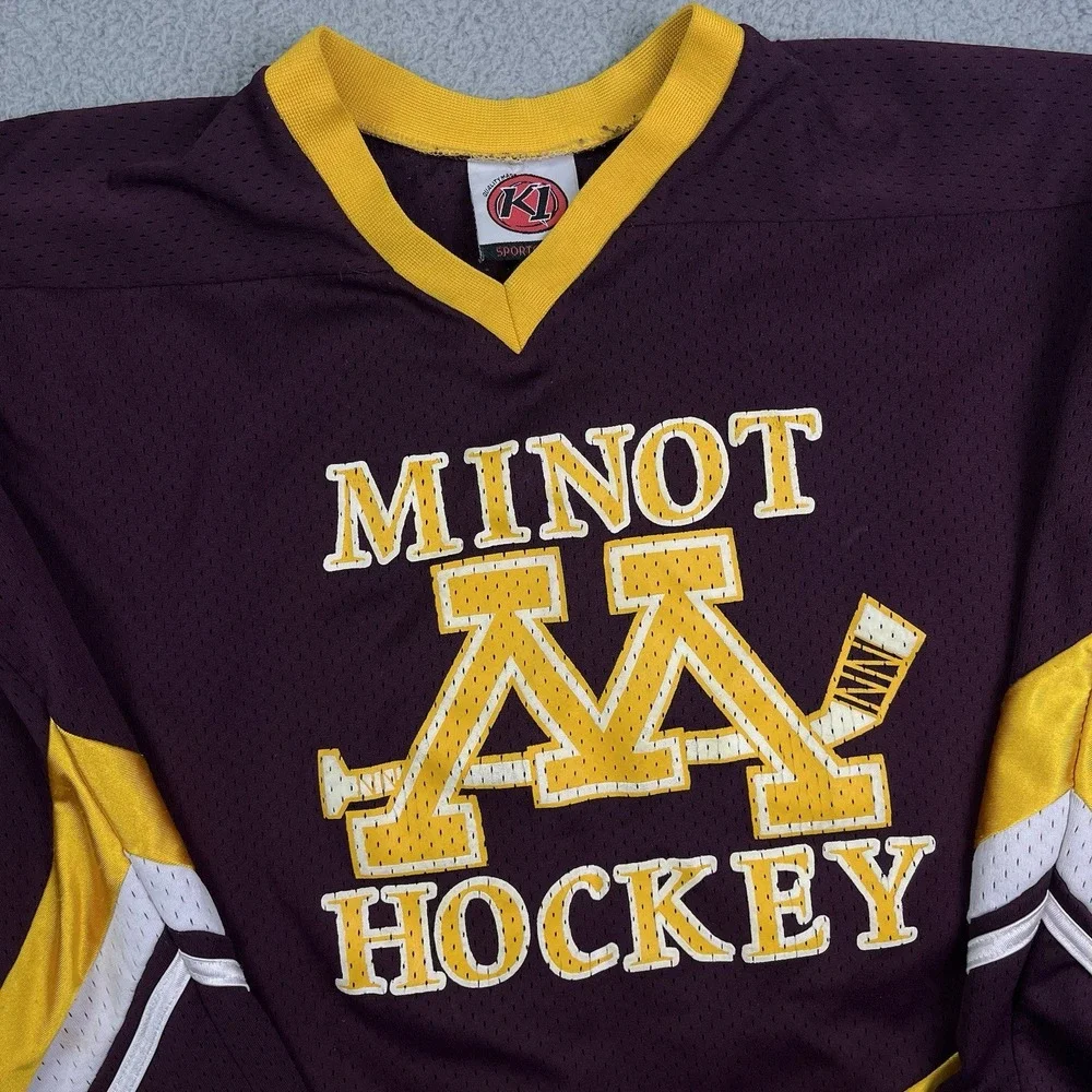Vintage Minot Magicans Hockey Jersey ND North Dakota‎ Maroon Yellow K1 Medium